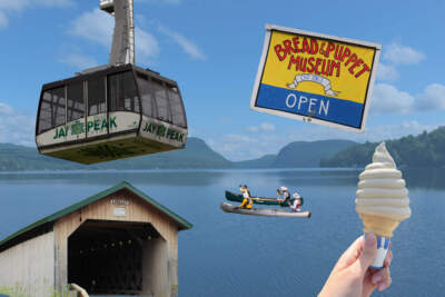 An illustration of various attractions in Vermont. (Sophie Stephens and Zoe McDonald/Vermont Public)