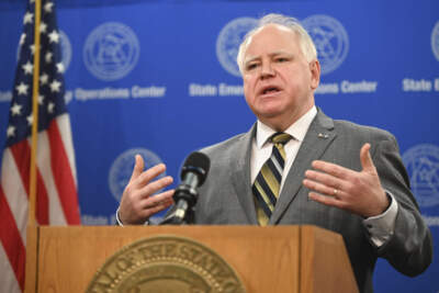 Minnesota Gov. Tim Walz speaks at a news conference April 23, 2020, in St. Paul, Minn. (Aaron Lavinsky/Star Tribune via AP)